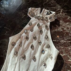 Embellished White Sleeveless dress